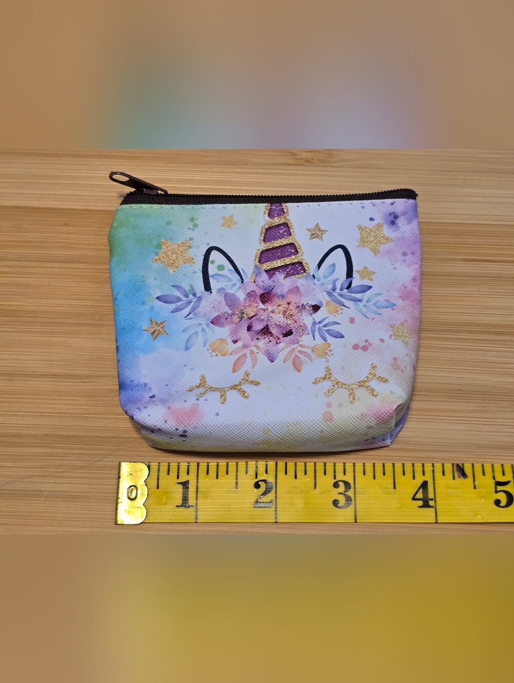 πΈ Set of 2 Floral and Rainbow Unicorn Mini Coin Purses Zipper Pouches Brand New - Picture 4 of 4